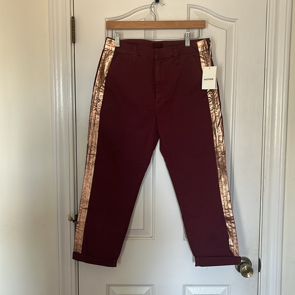 NWT Mother | Shaker Prep Fray in Dahlia w. Rose Gold Stripe Size 28/6 Straight - Picture 5 of 15